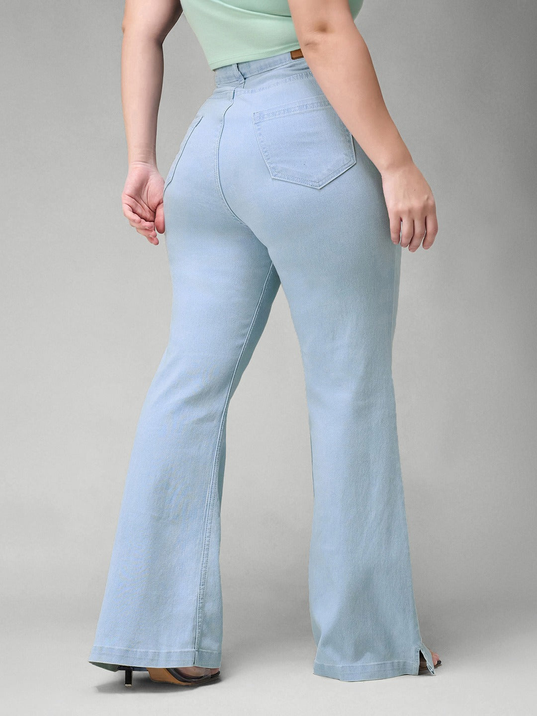 Light Blue Bootcut High rise Regular Stretchable Denim Jeans for Women