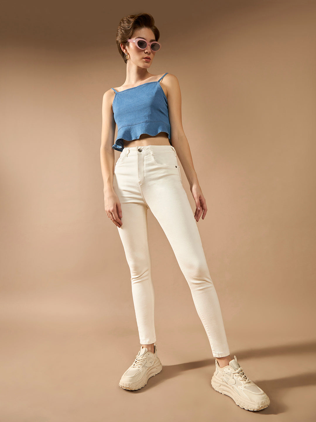 Women's White Skinny Mid-Rise Clean-Look Bleached Regular-Length Stretchable Denim Jeans