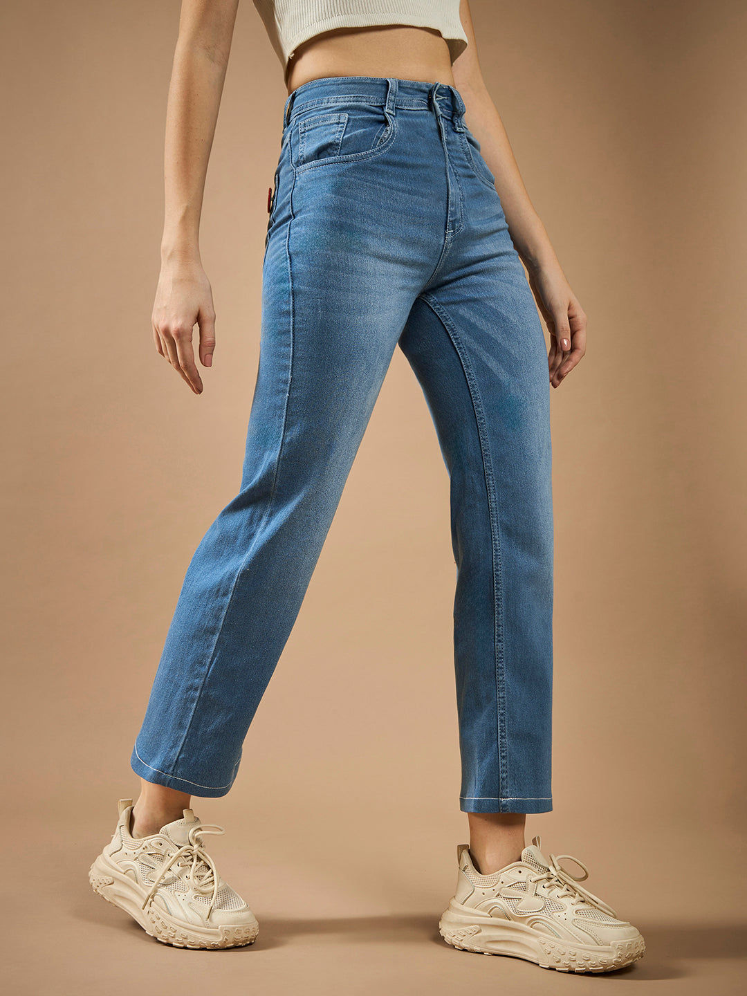 Women's Light Blue Wide-Leg fit Mid-Rise Regular-Length Stretchable Denim Jeans