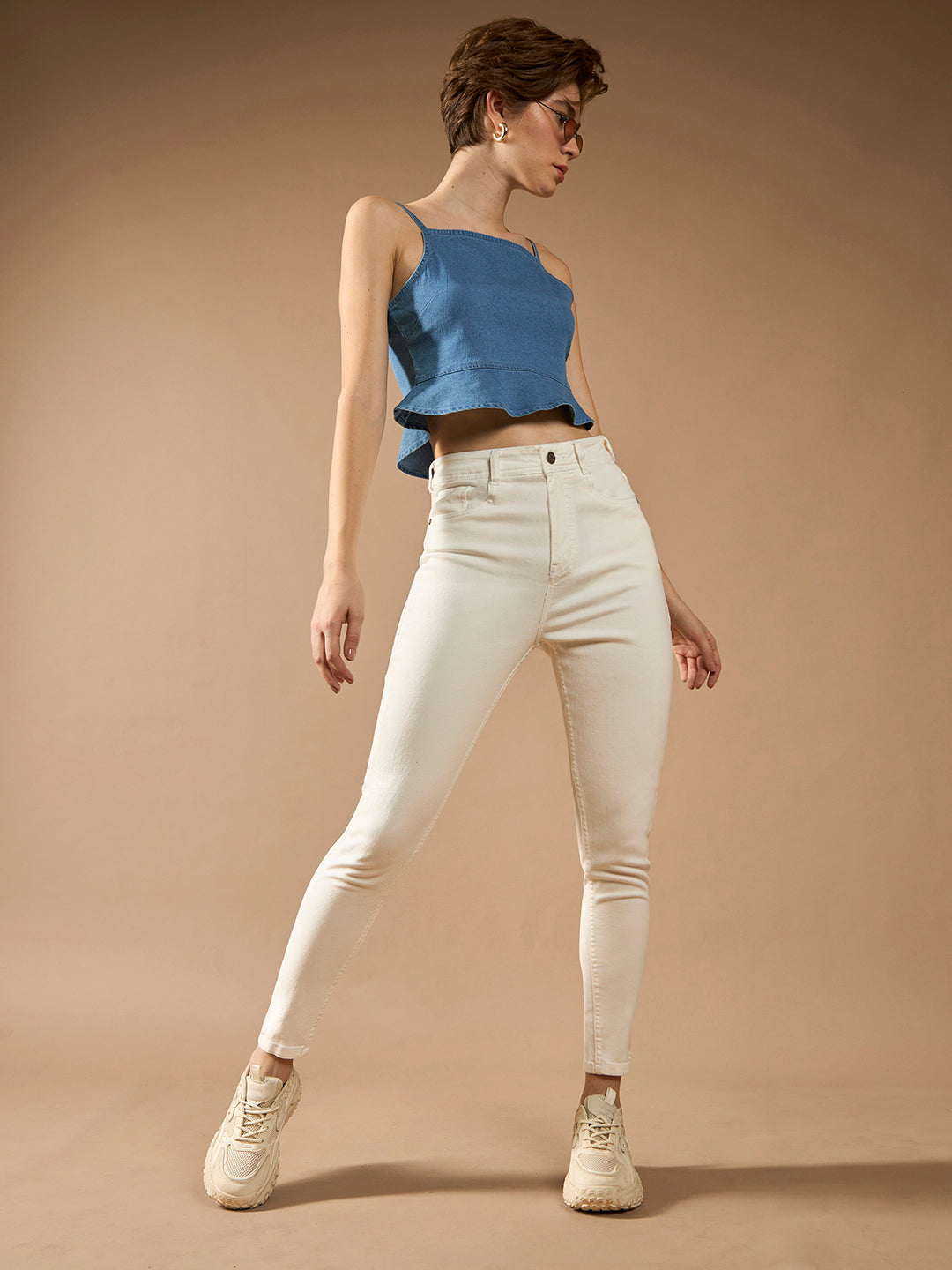 Women's White Skinny High-Rise Clean-Look Bleached Regular-Length Stretchable Denim Jeans