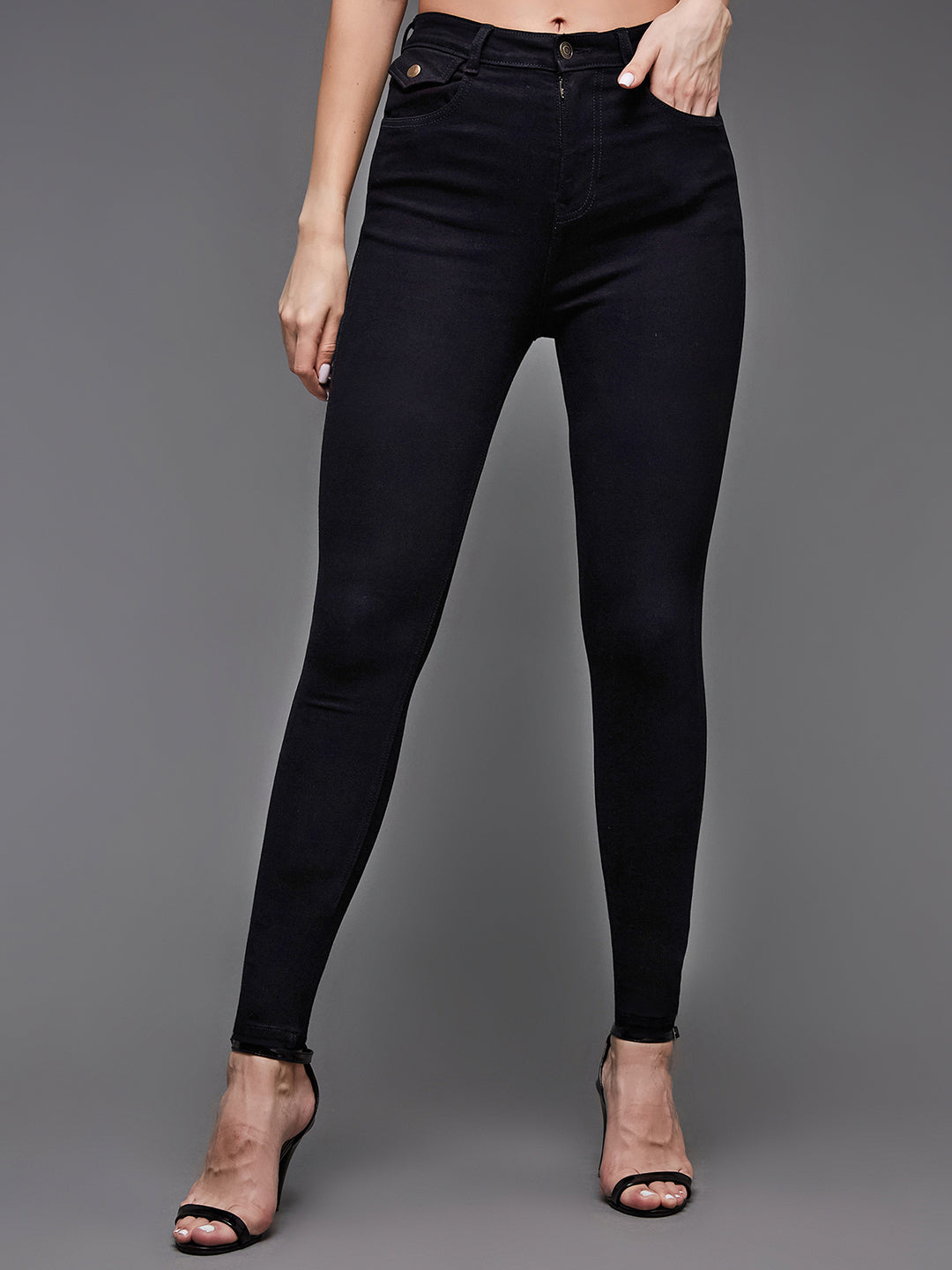 Women's Black Skinny High Rise Clean Look Regular-Length Stretchable Denim Jeans