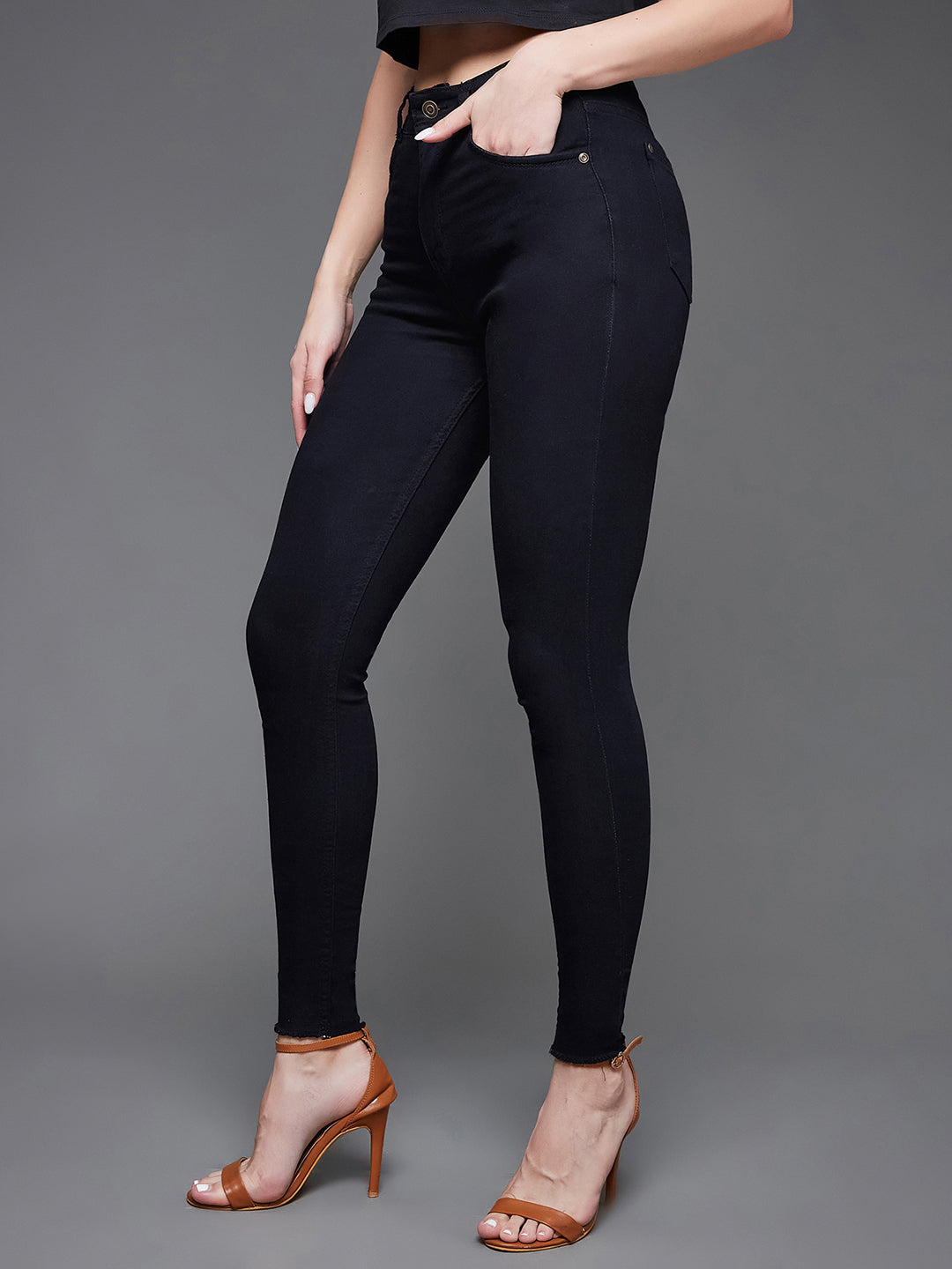 Women's Black Slim Fit Regular Length High Rise Denim Jeans