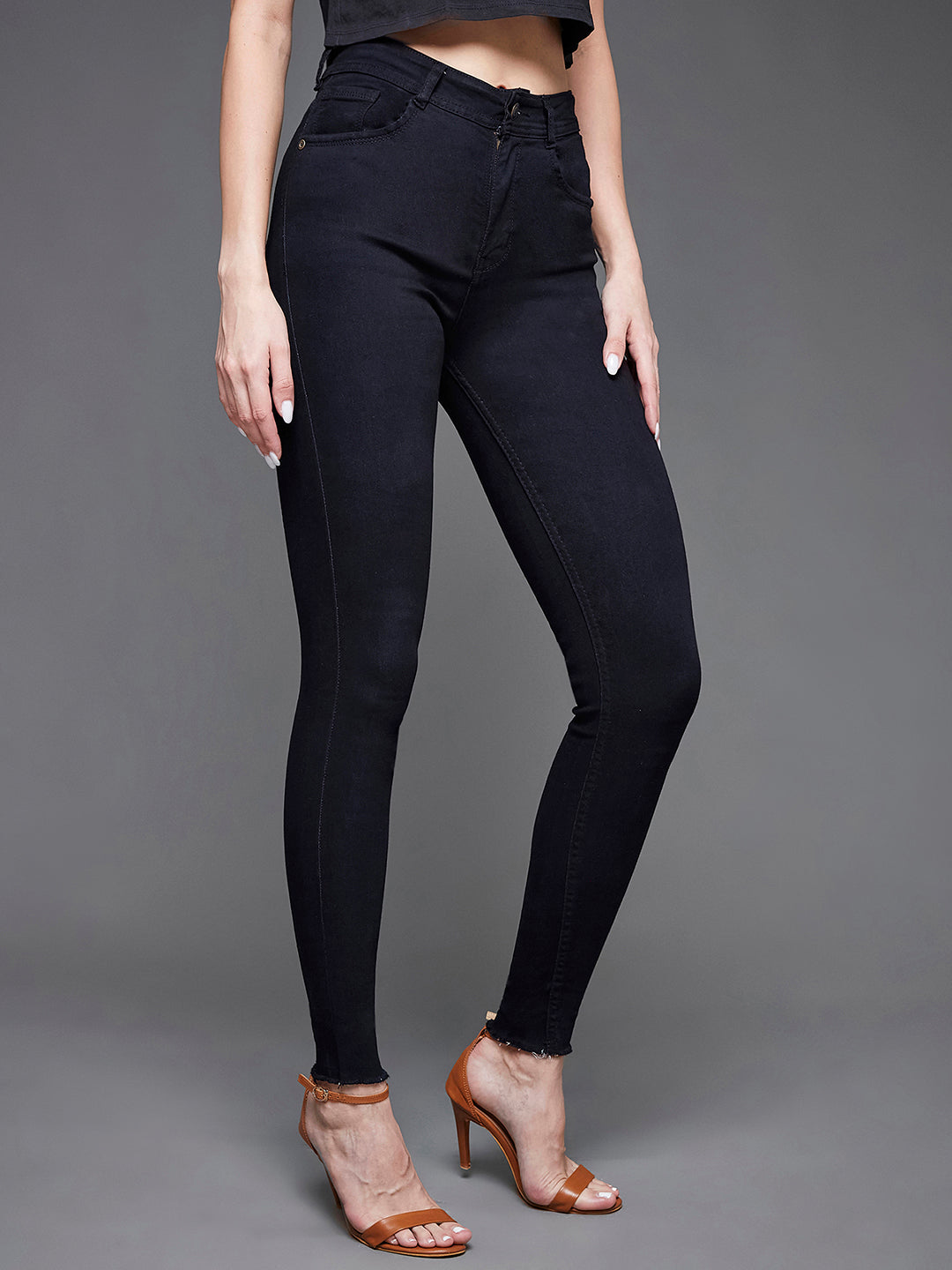 Women's Black Slim Fit Regular Length High Rise Denim Jeans