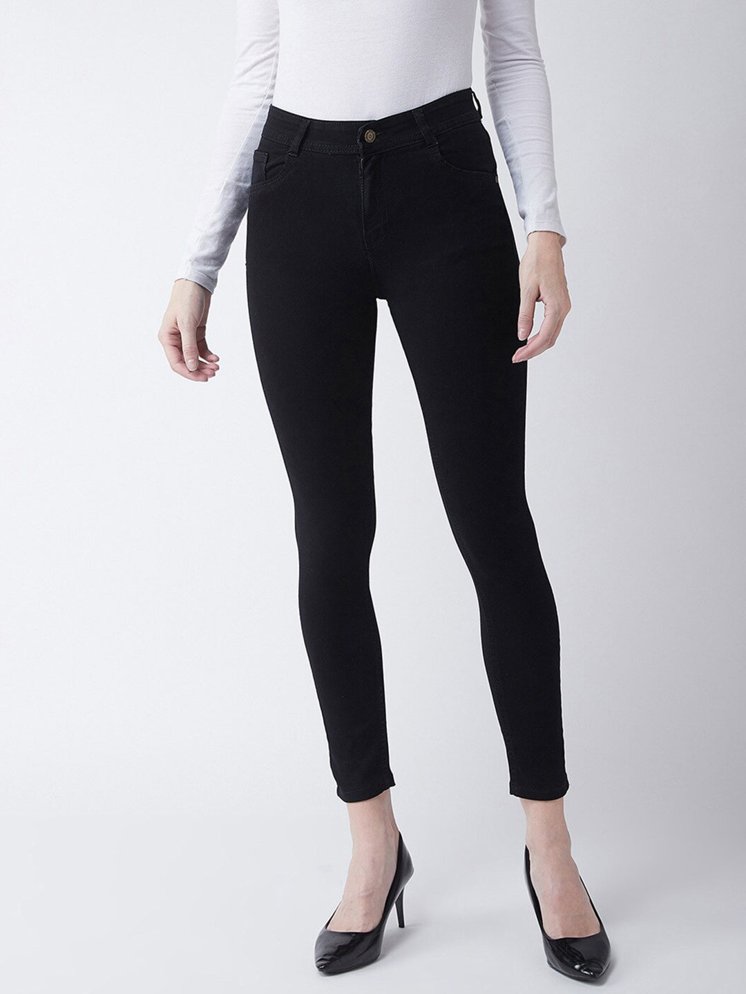 24/7 Comfort Women's Black Slim Fit High Rise Cropped Length Stretchable Denim Jeans