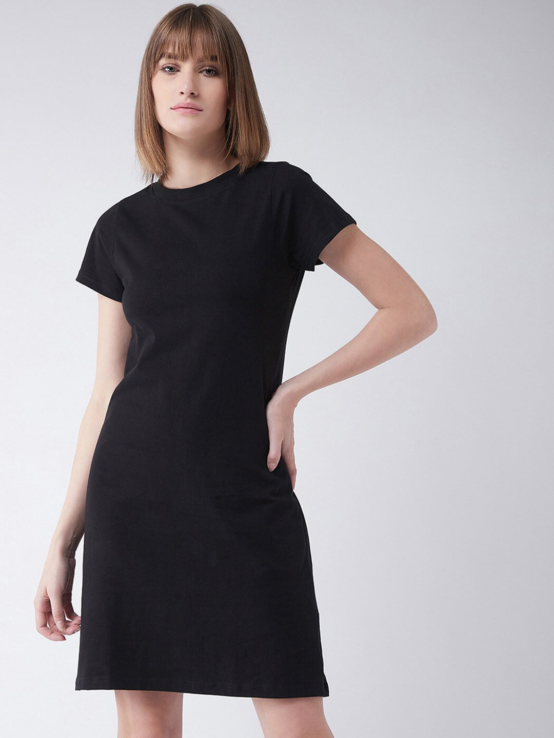 Women's Black Round Neck Short Sleeves T-Shirt Dress