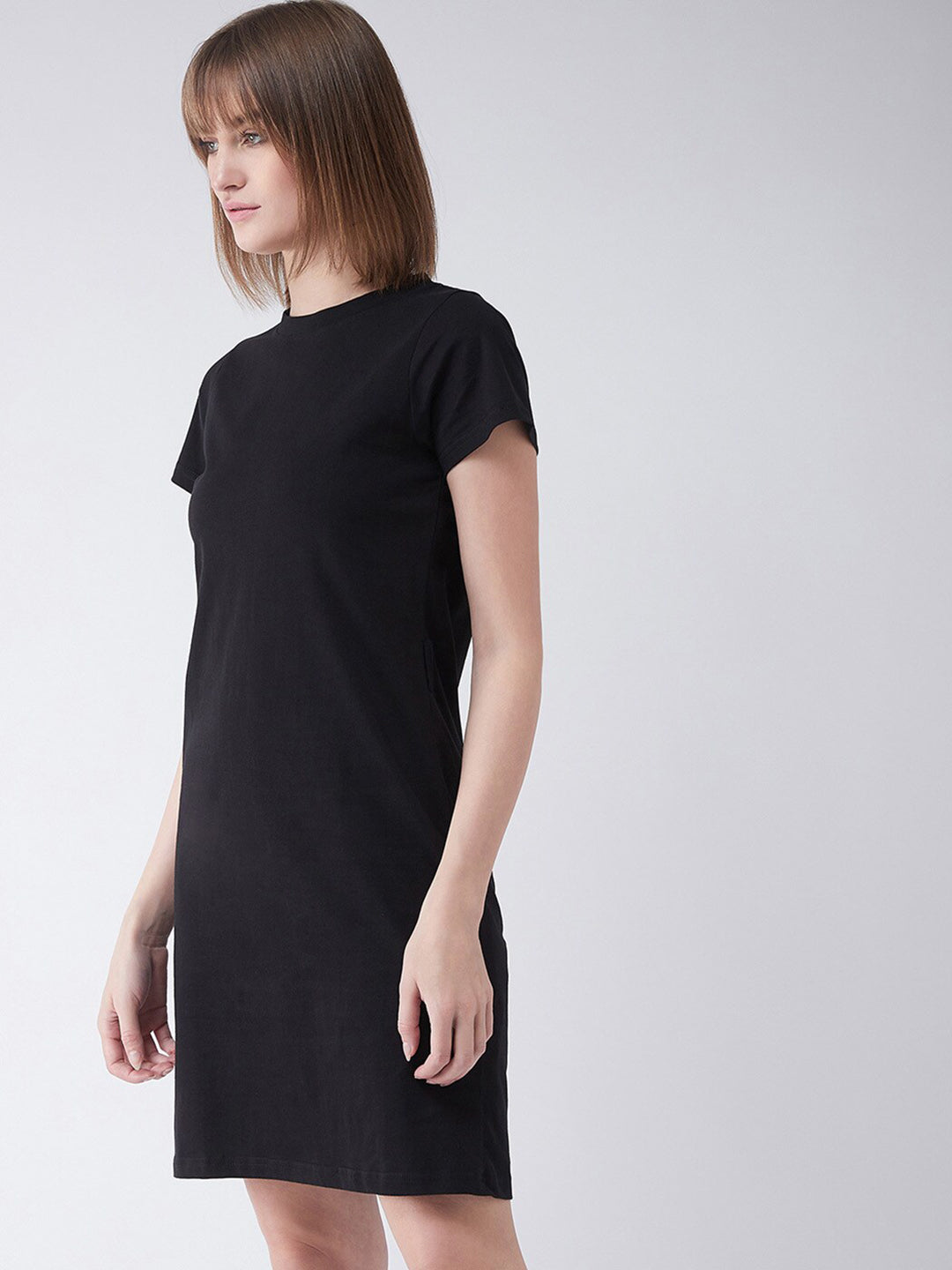 Women's Black Round Neck Short Sleeves T-Shirt Dress