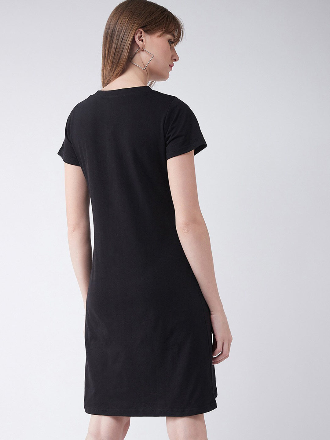 Women's Black Round Neck Short Sleeves T-Shirt Dress