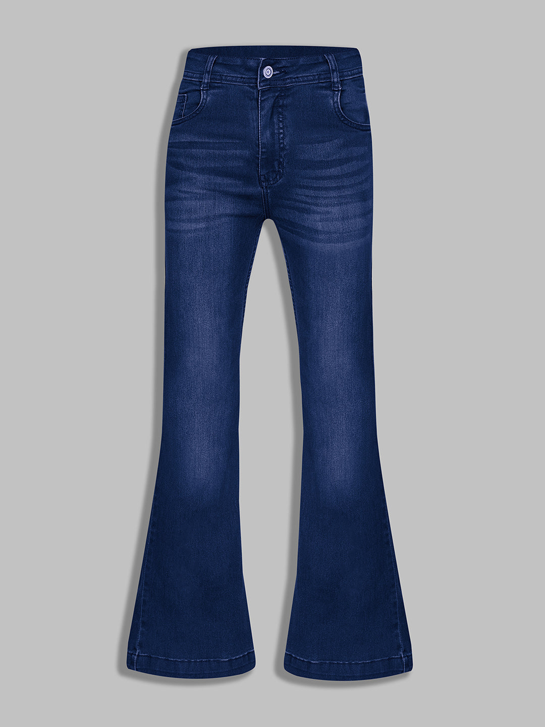 Women's Navy Blue High-Rise Stretchable Flared Denim Jeans
