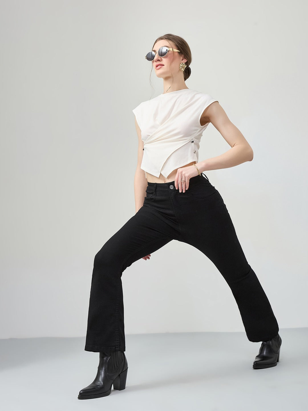 POWER STRETCH Women’s Black high-rise Semi Bootcut Shaping Jeans for Women