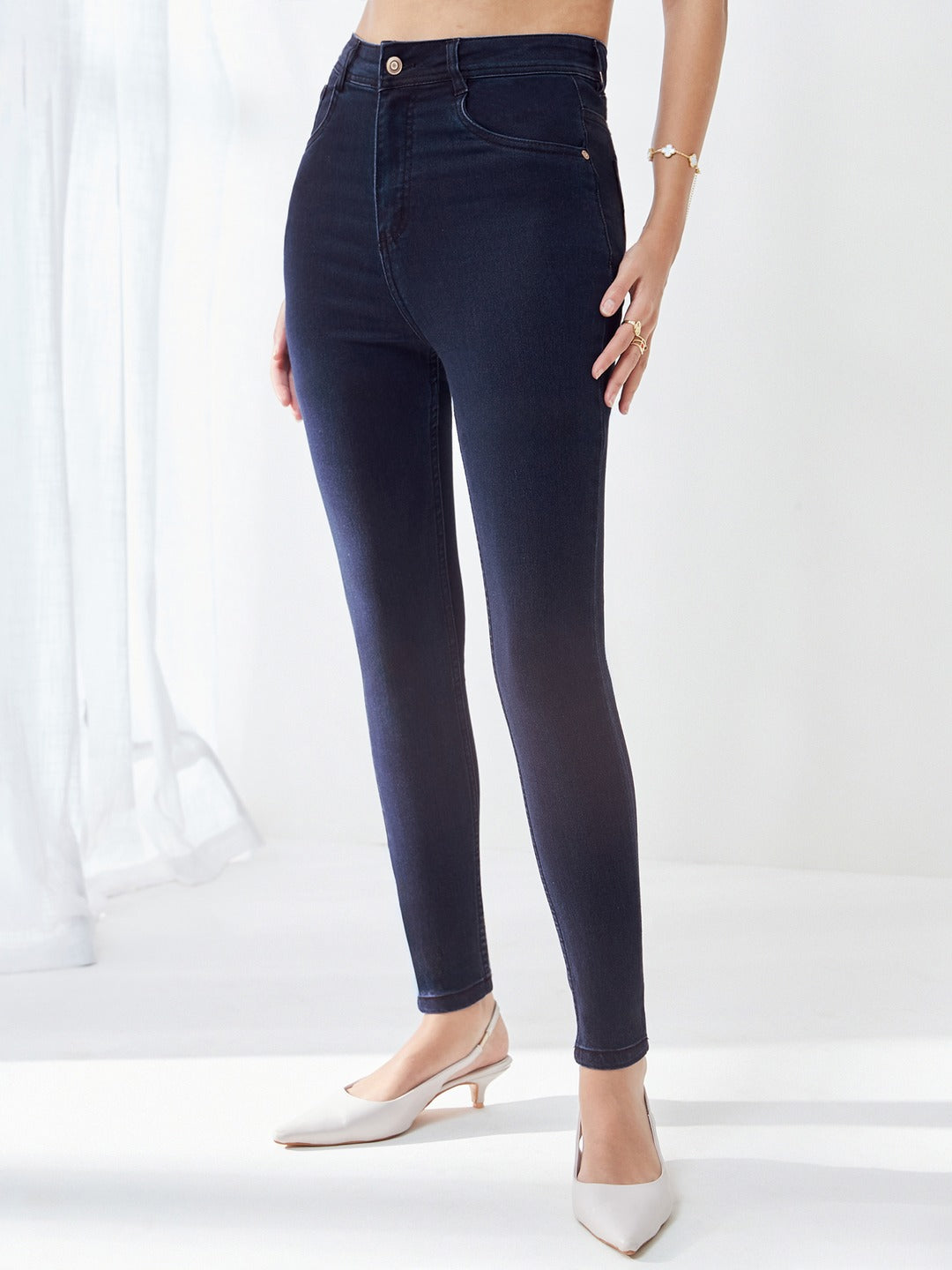 Navy Blue Skinny Fit High Rise Stretchable Denim Jeans for Women