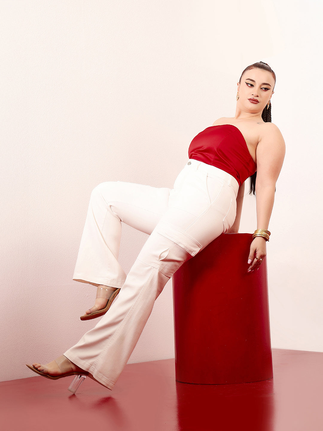 Women's White Wide-Leg High-Rise Clean-Look Stretchable Denim Jeans