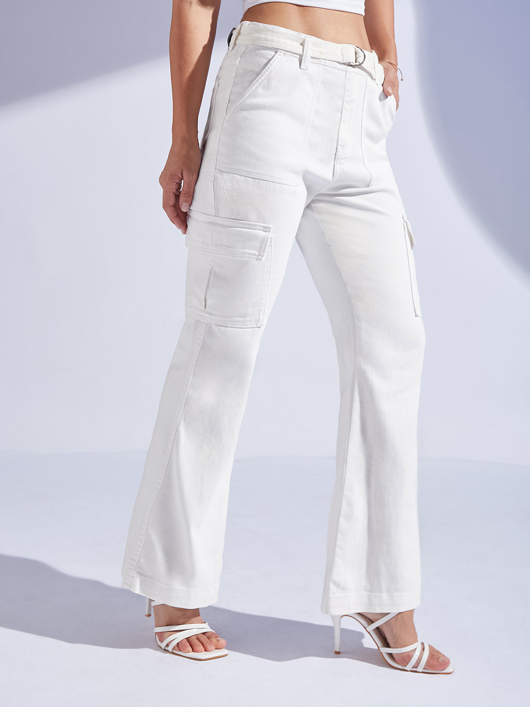Women's White Wide Leg High-Rise Stretchable Denim Jeans