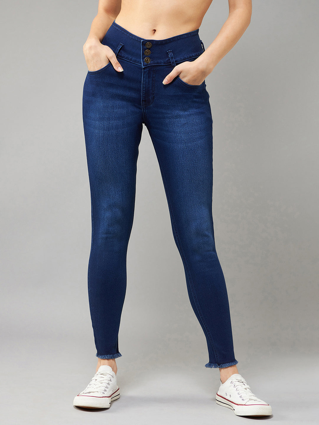 Women's Navy Blue Skinny High Rise Clean Look Regular Stretchable Denim Jeans