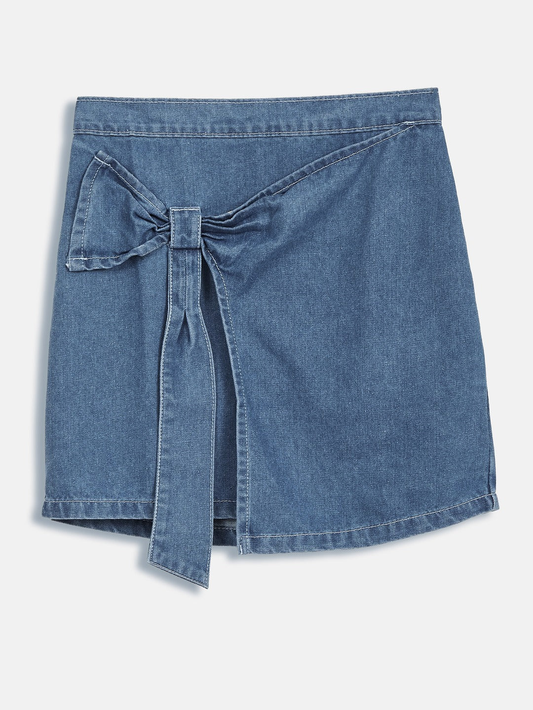 Blue A-Line Fit High-Rise Clean-Look Regular-Length Denim Skirts for Girls/Teenagers