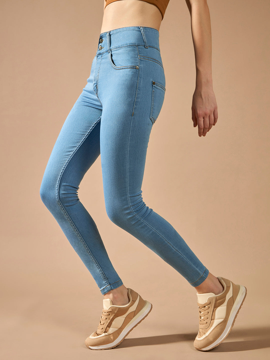 Women's Blue Skinny-Fit High-Rise Clean-Look Regular-Length Ice Wash Stretchable High Waist Denim Jeans