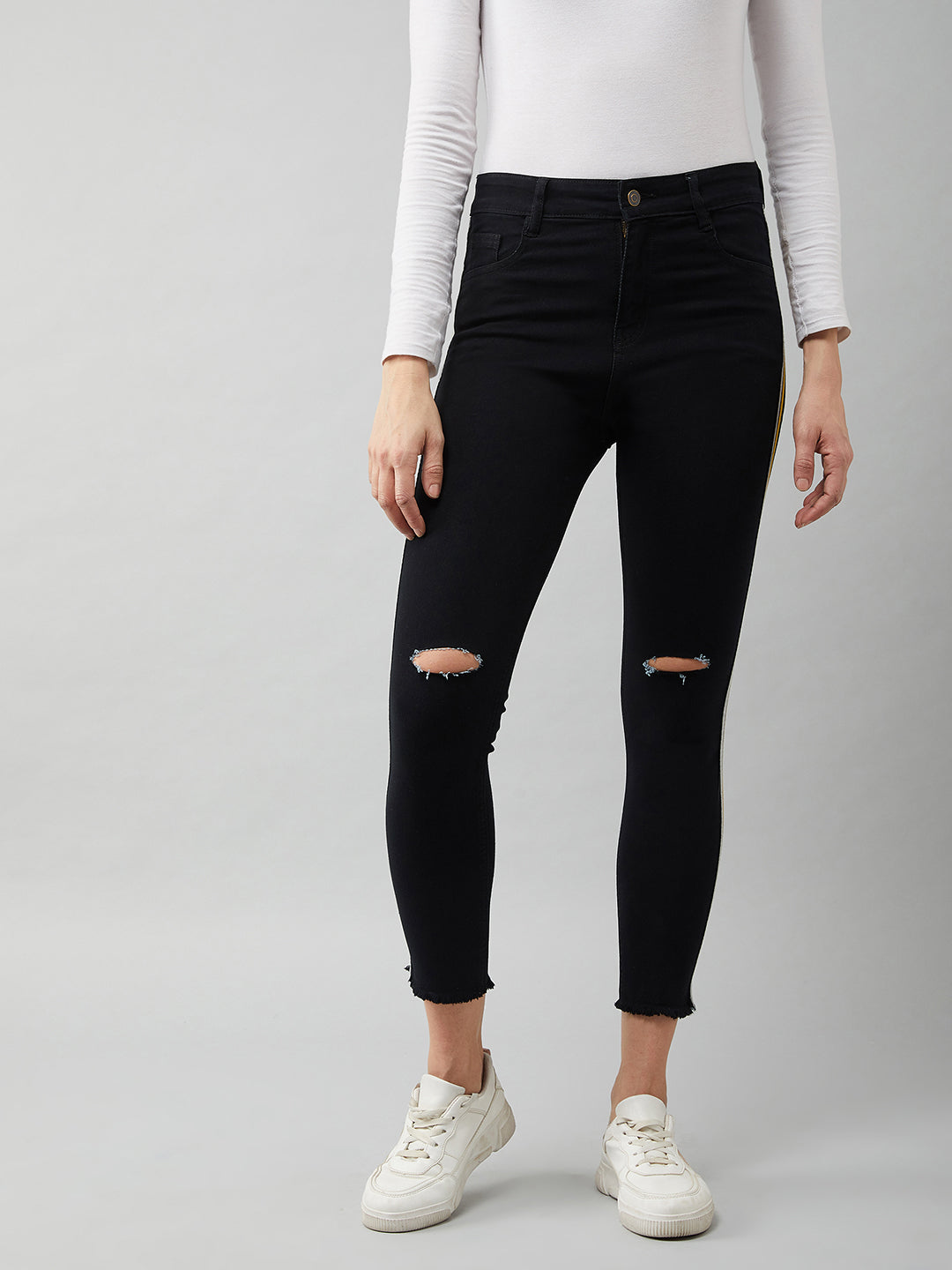 Women's Black Skinny High Rise Cropped Denim Stretchable Jeans