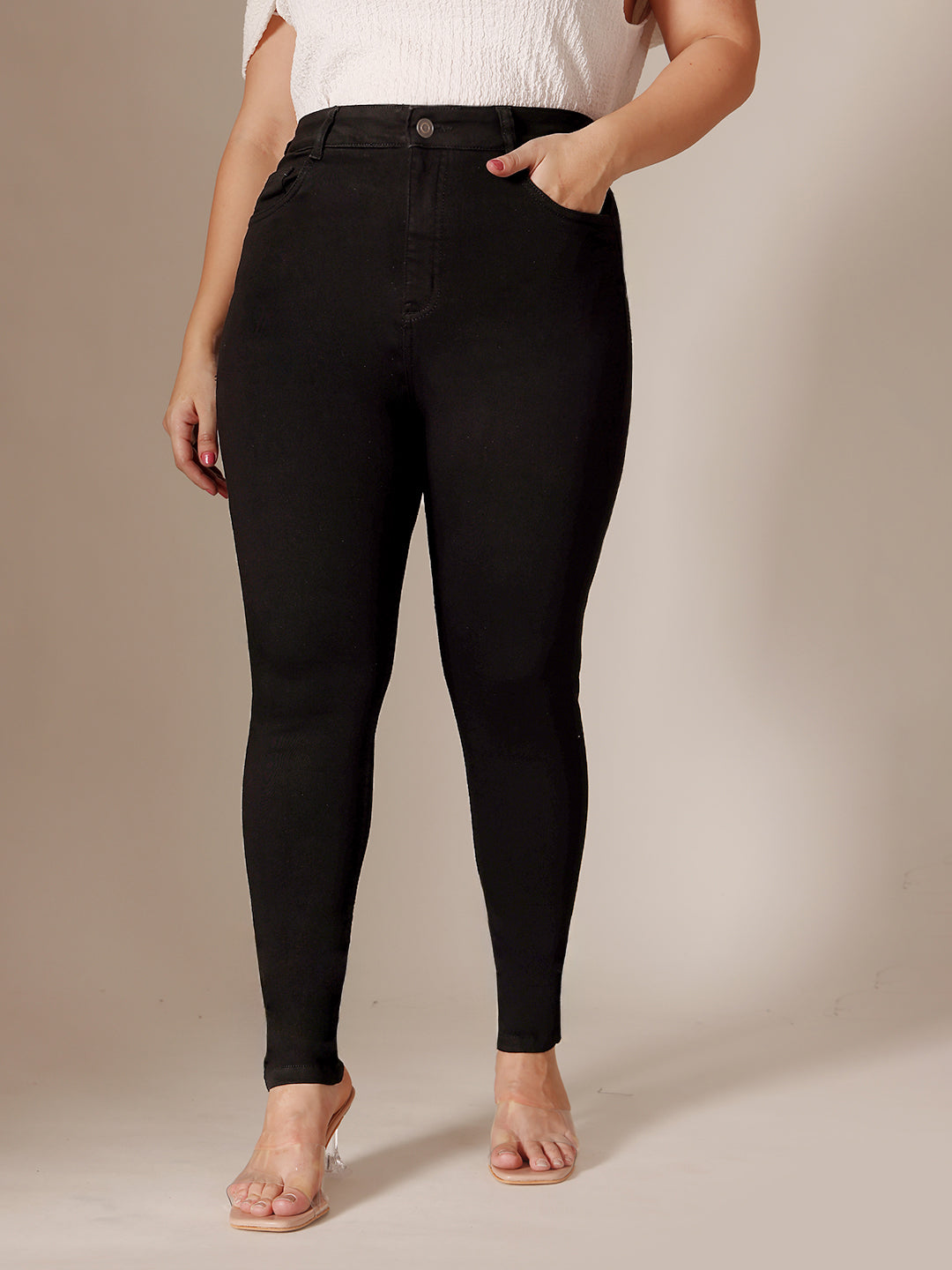 Black Super-Skinny-Fit High-Rise Stretchable Denim Jeans for Women