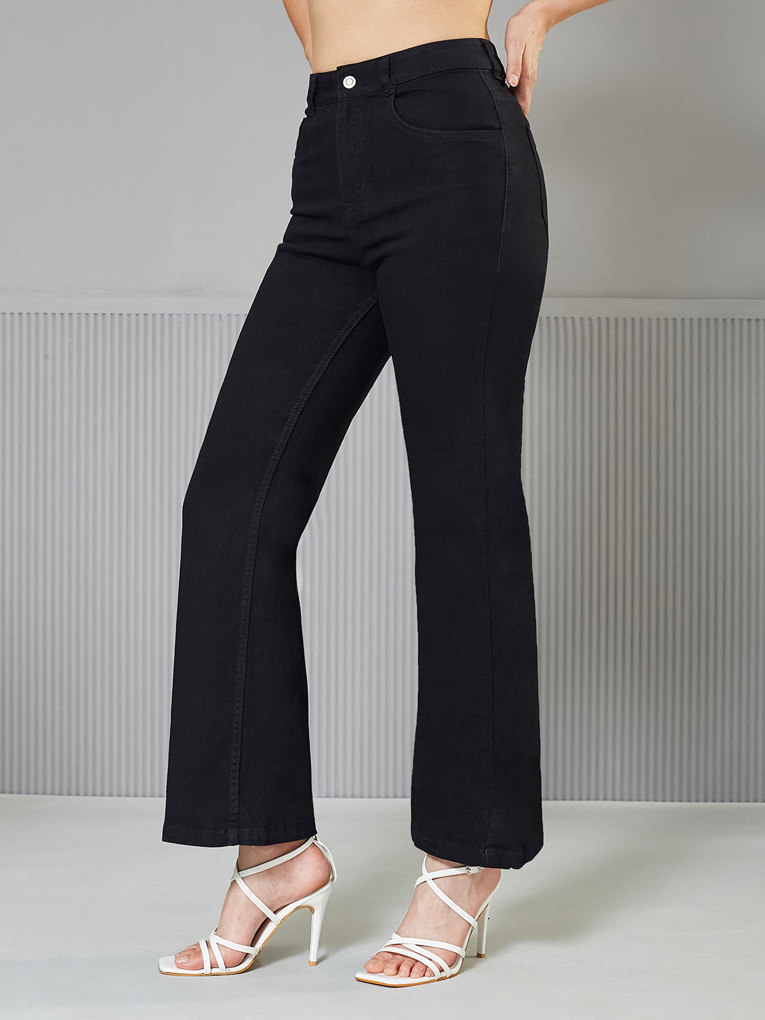 Black Bootcut High-Rise  Regular Stretchable Denim Jeans for Women