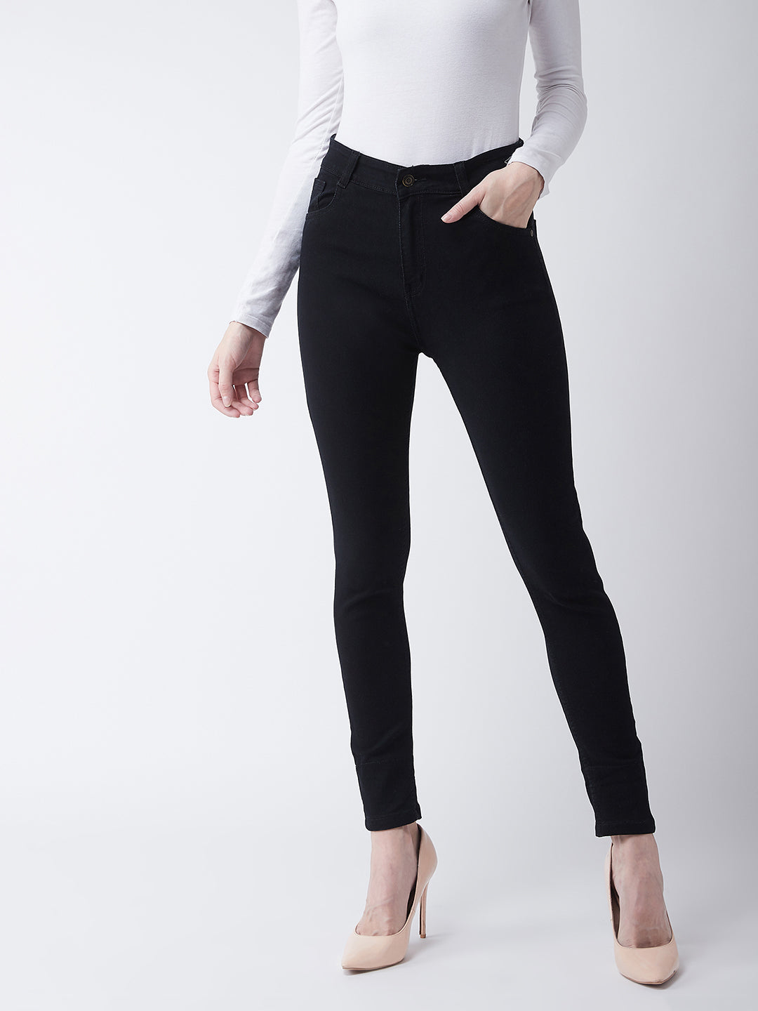 Women's Black High Rise Slim Fit Regular Length Stretchable Denim Jeans