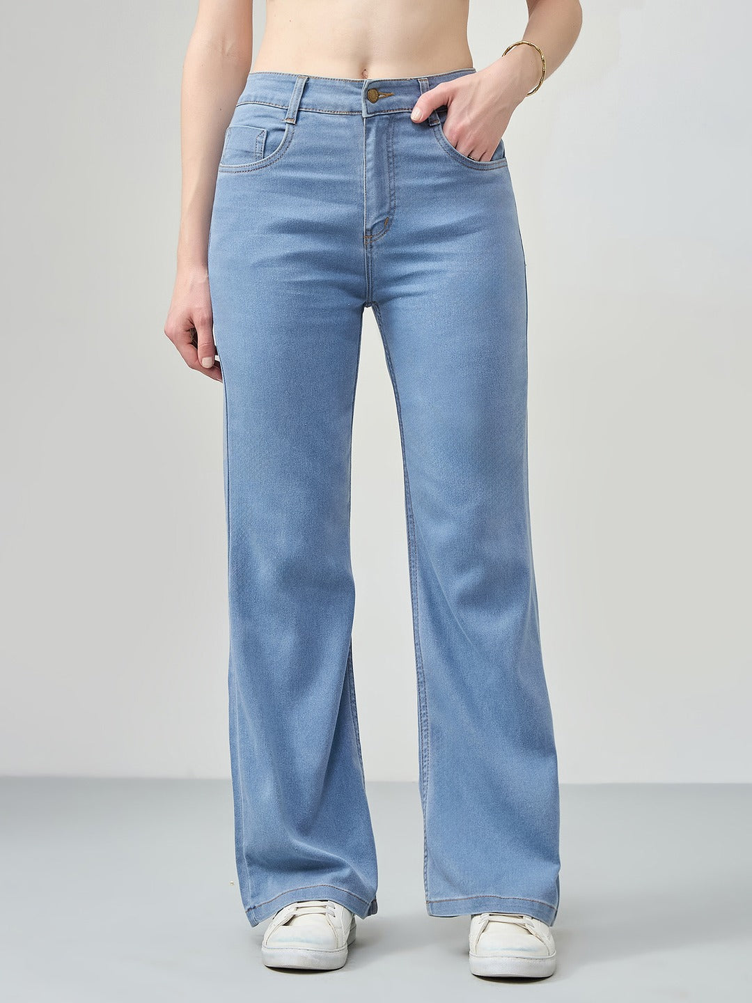 Light Blue Bootcut high-rise Regular Stretchable Denim Jeans for Women