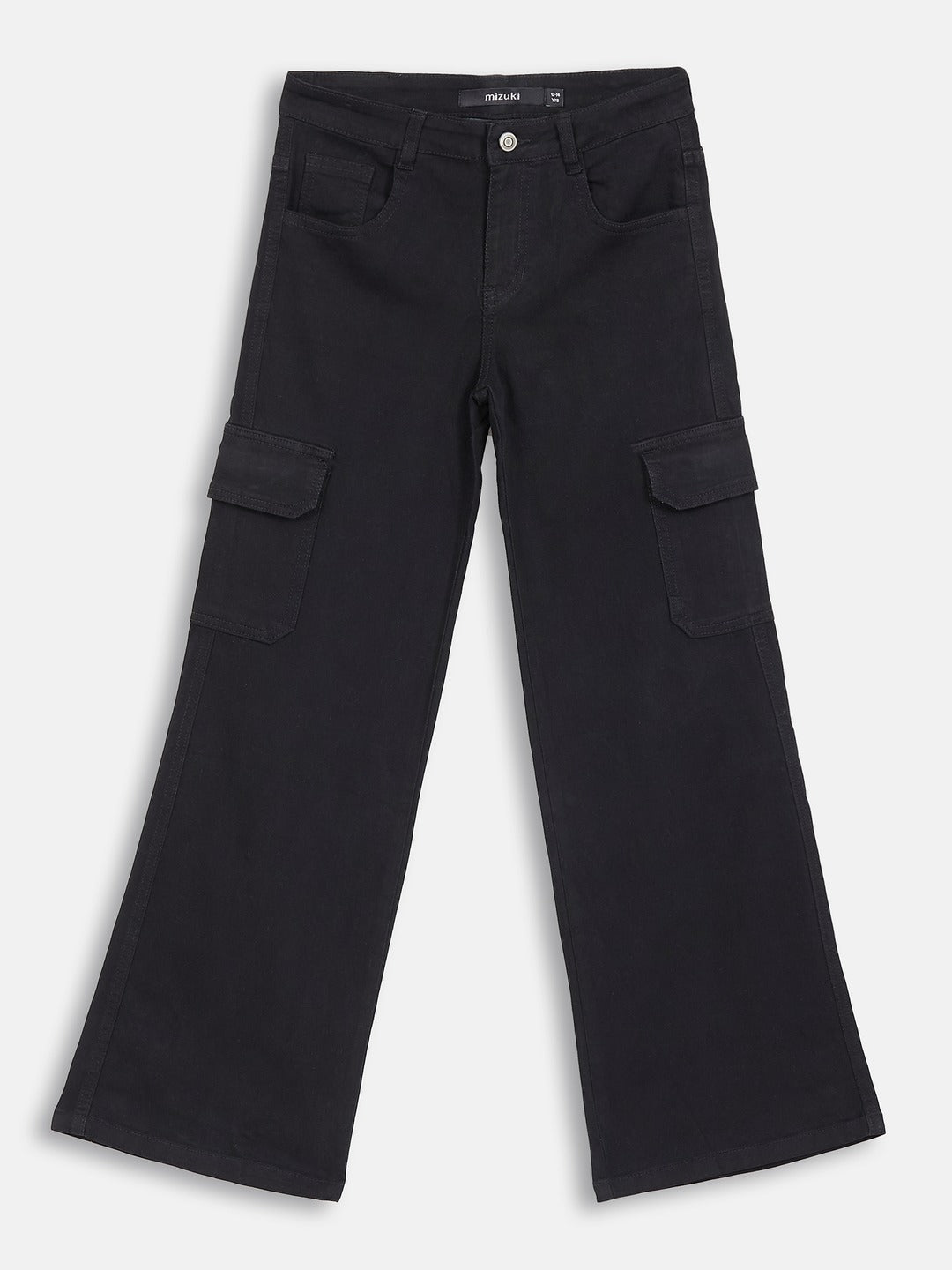 Black Wide-Leg High Rise Stretchable Denim Jeans for Girls/Teenagers