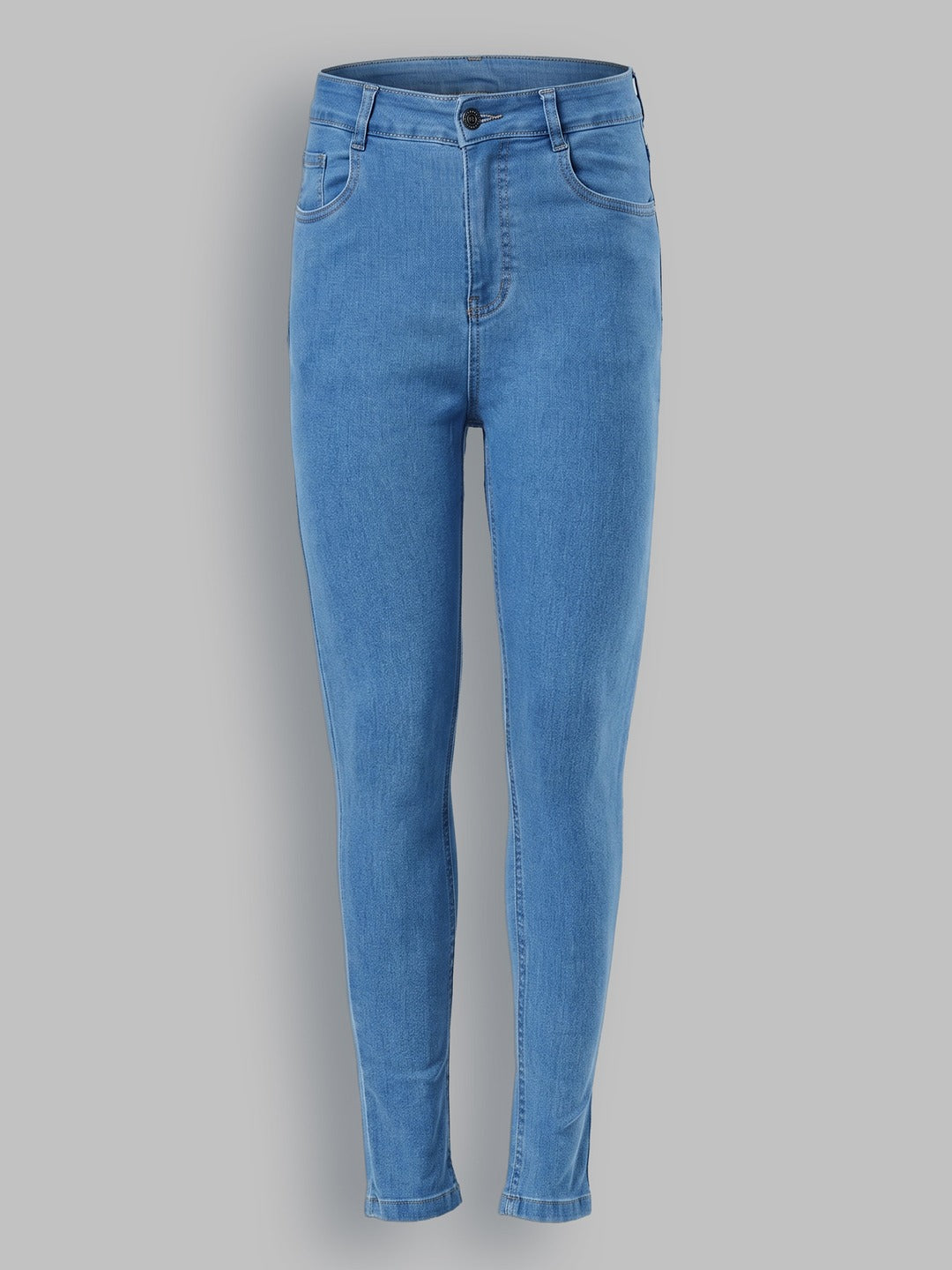 Blue Solid Skinny High Rise Cropped Fringe Detailing Solid Stretchable Denim Jeans for Women