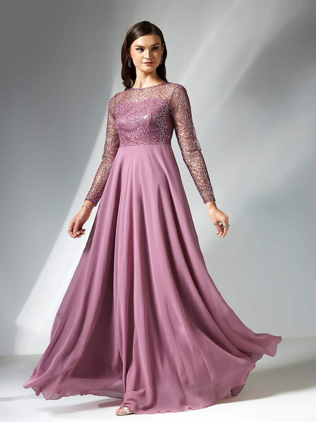 Dusty Lavender Solid Embellished Maxi Dress for Women