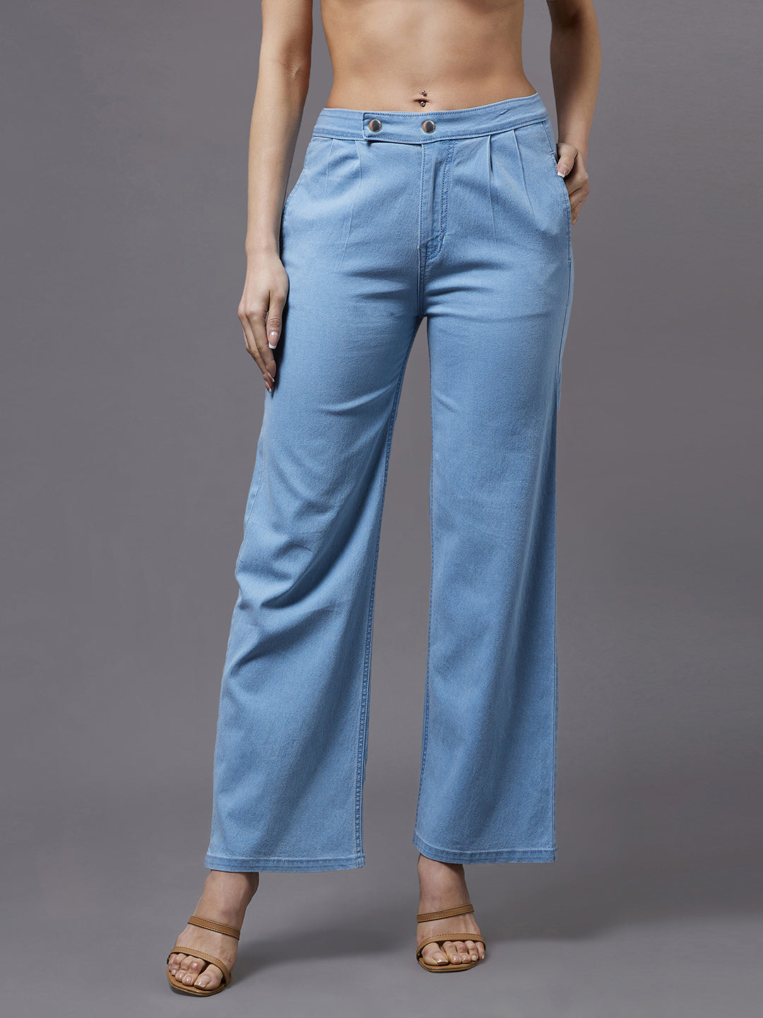 24/7 Comfort Women's Light Blue Wide Leg High Rise Stretchable Denim Jeans