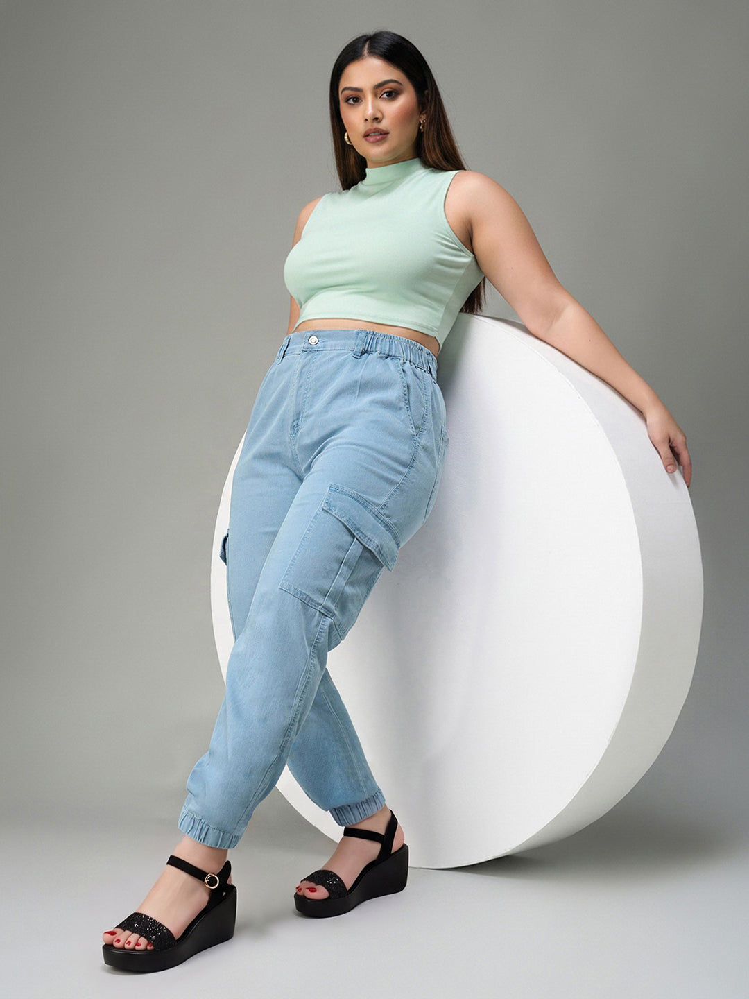 Light Blue Regular High Rise Regular Stretchable Light Weight Denim joggers for Women