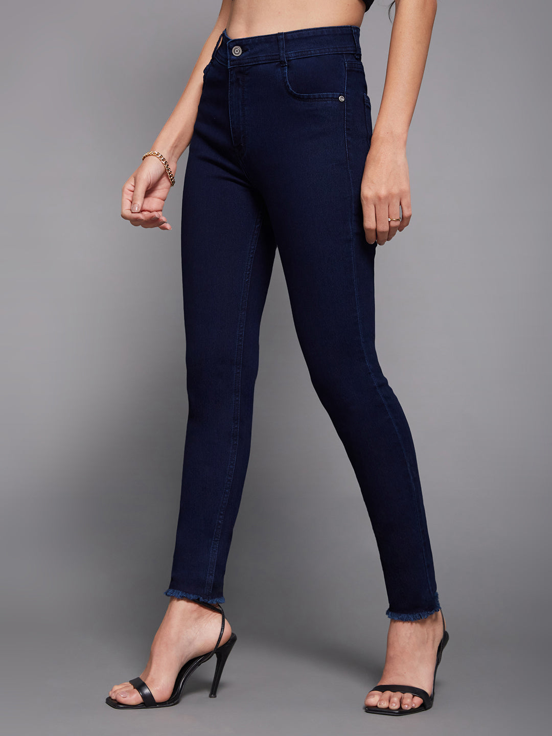 Women's Navy Blue Skinny Fit Mid Rise Regular Length Stretchable Denim Jeans