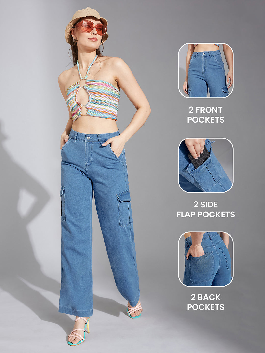 24/7 Comfort Women's Blue Wide leg High rise Clean look Regular Stretchable Denim Jeans