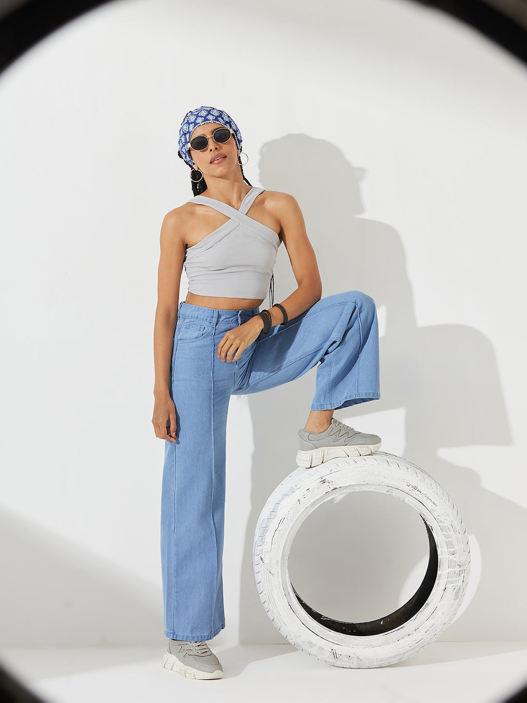 Light Blue Straight-Fit High-Rise Non-Stretchable Denim Jeans For Women