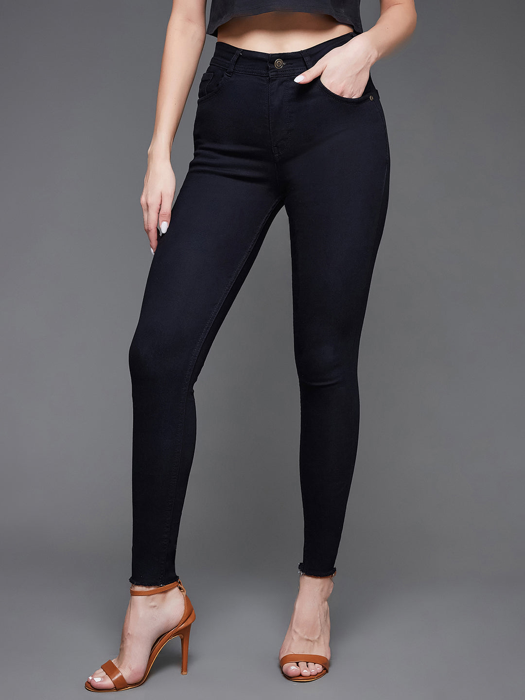 Women's Black Slim Fit Regular Length High Rise Denim Jeans