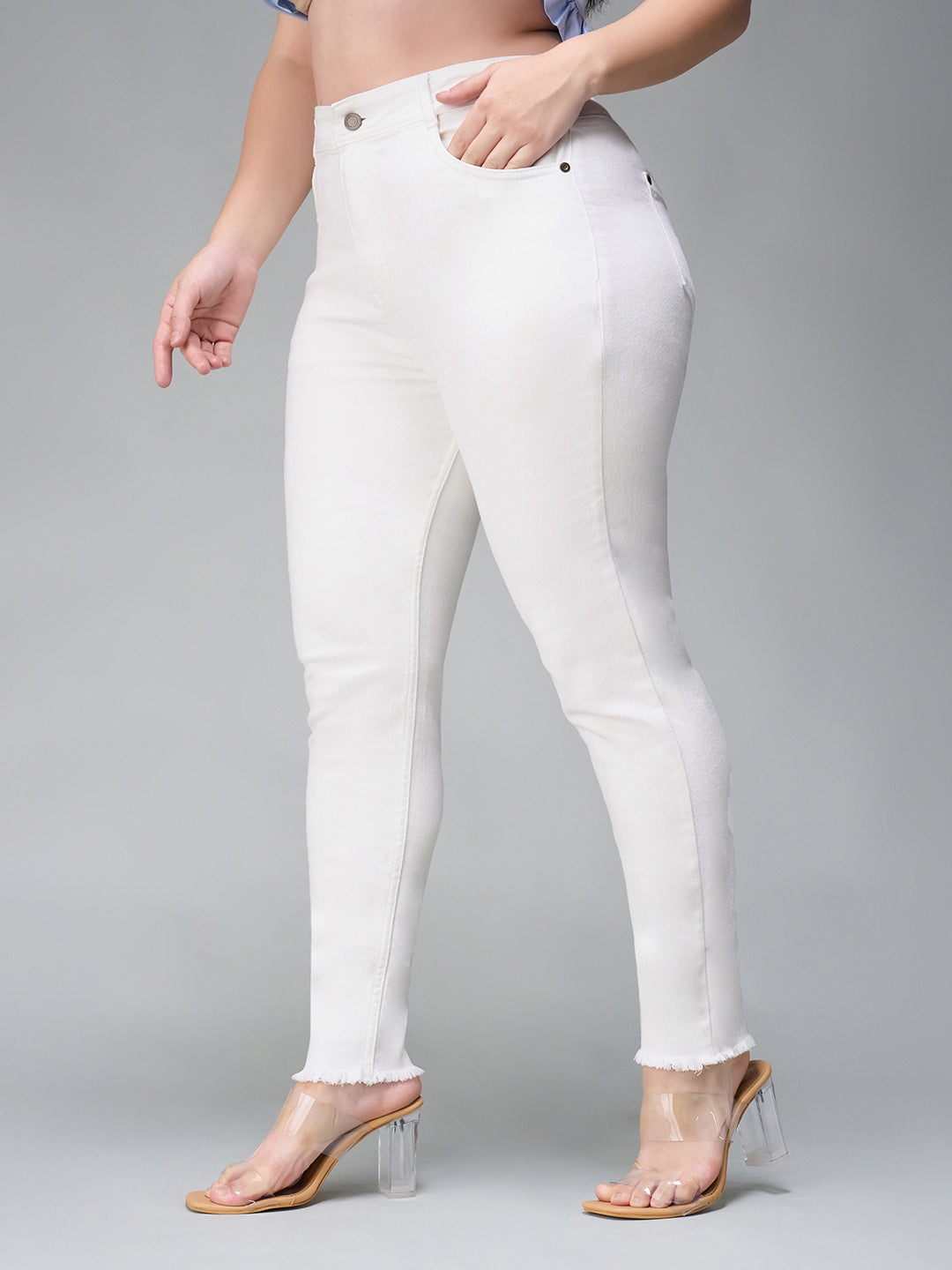 24/7 comfort Women's White Skinny High Rise Bleached Cropped Stretchable Denim Jeans