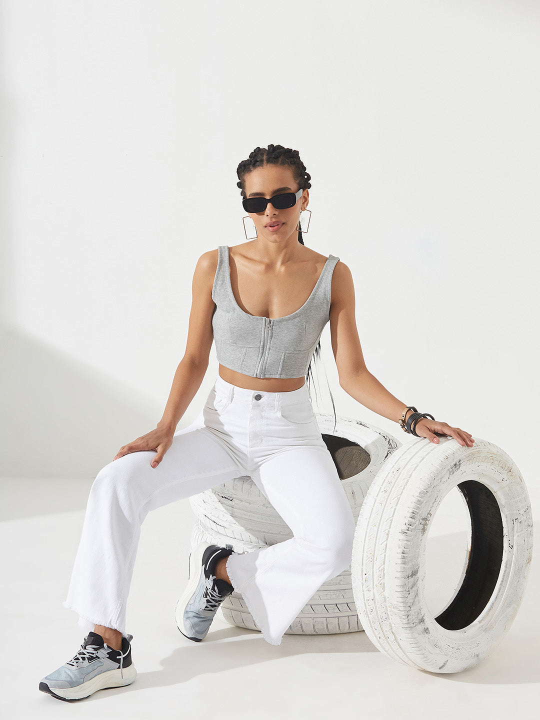 White Bootcut High-Rise Stretchable Denim Jeans For Women