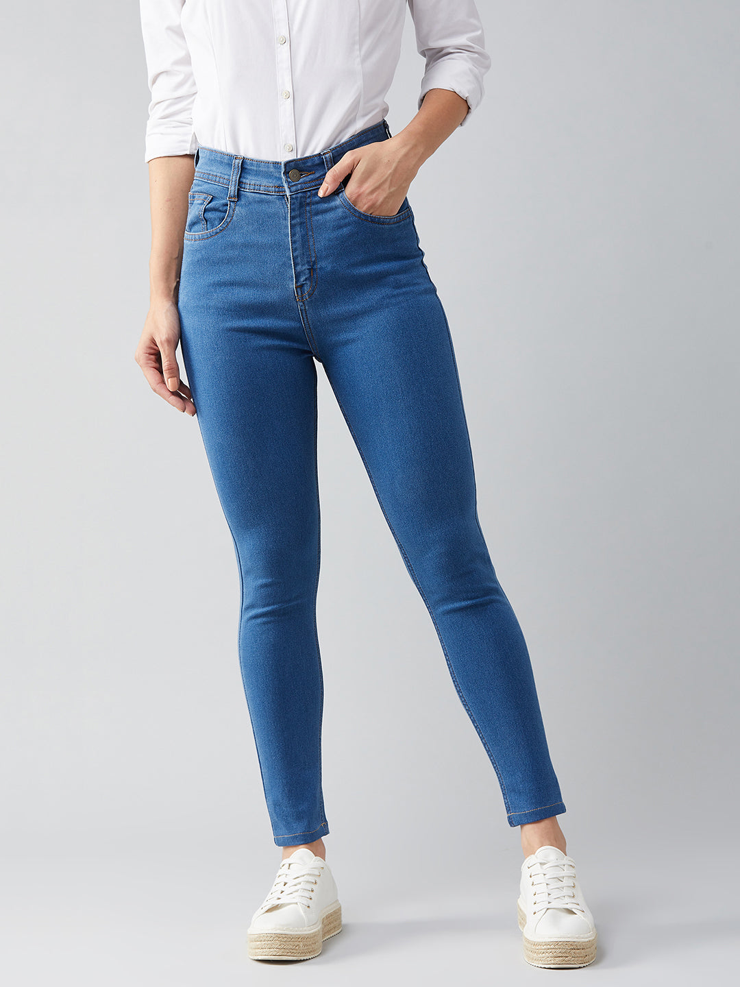 Women's Blue Skinny High-Rise Cropped Denim Jeans