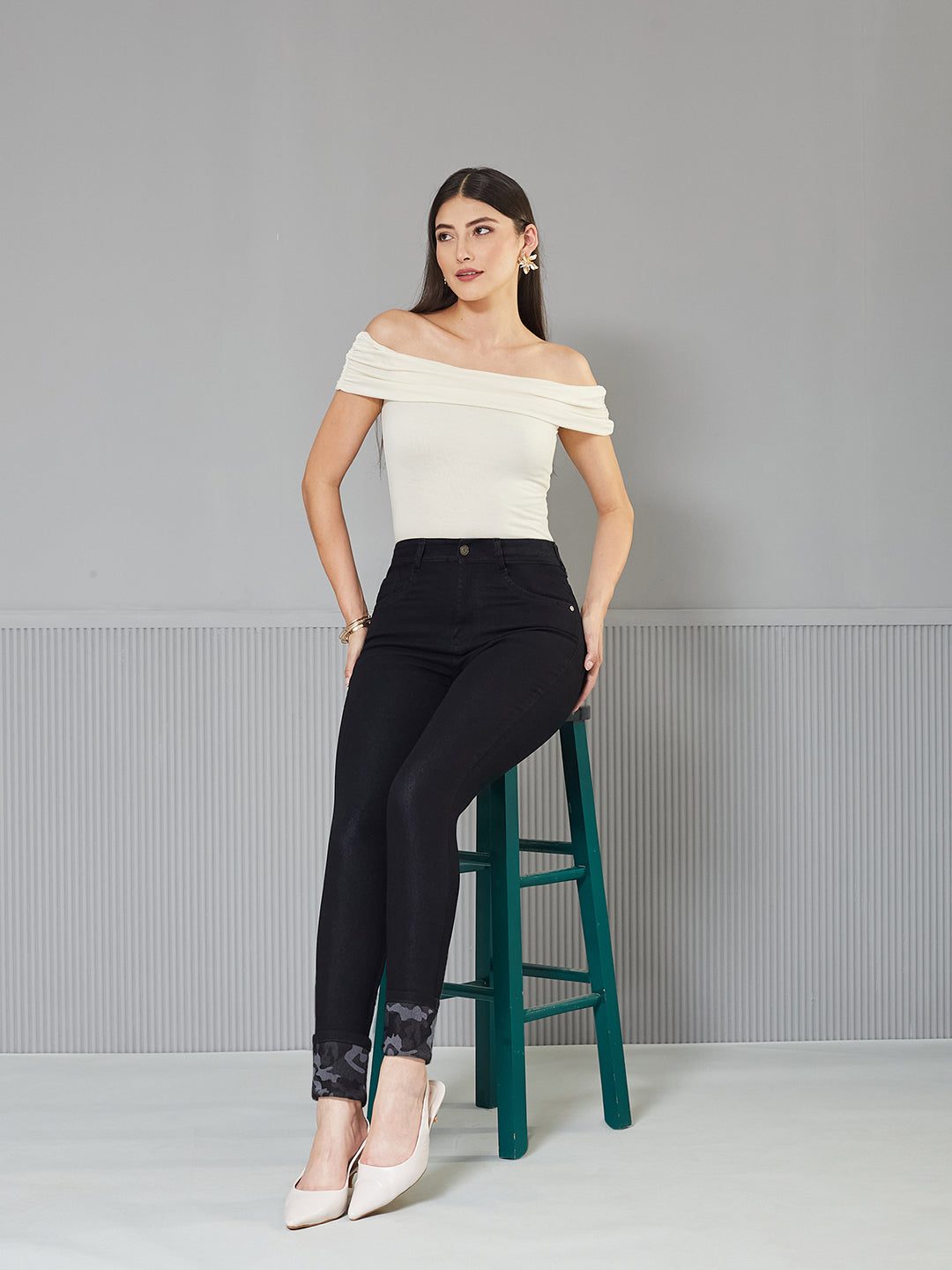 Black High-Rise Slim-Fit Stretchable Denim Jeans for Women