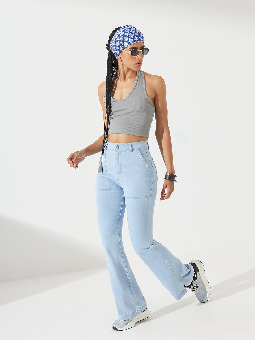 Light-Blue Bootcut High-Rise Regular Stretchable Denim Jeans for Women