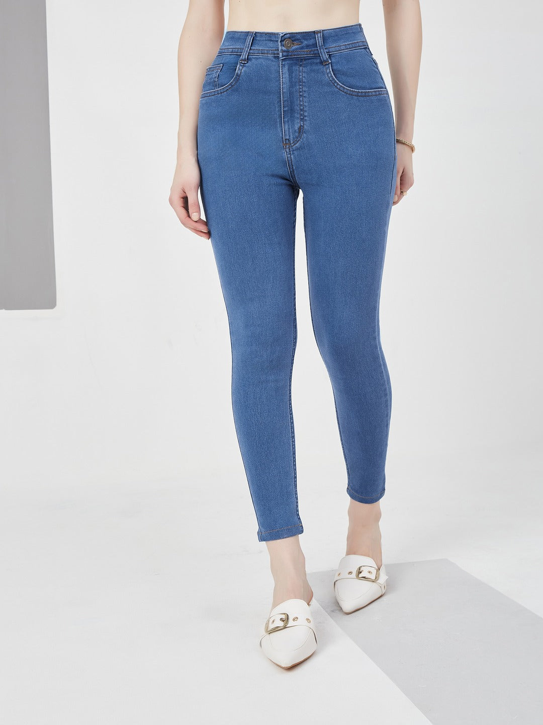 Blue Skinny High-Rise Cropped Denim Jeans for Women