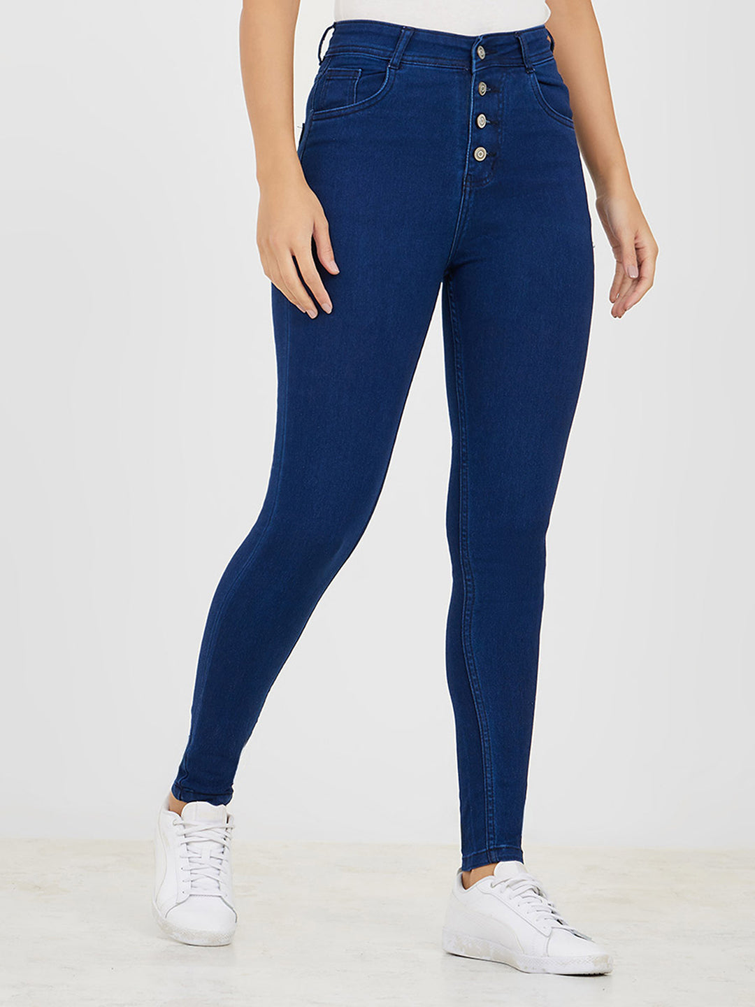 Women's Black Flared High Rise Regular Stretchable Denim Jumpsuit