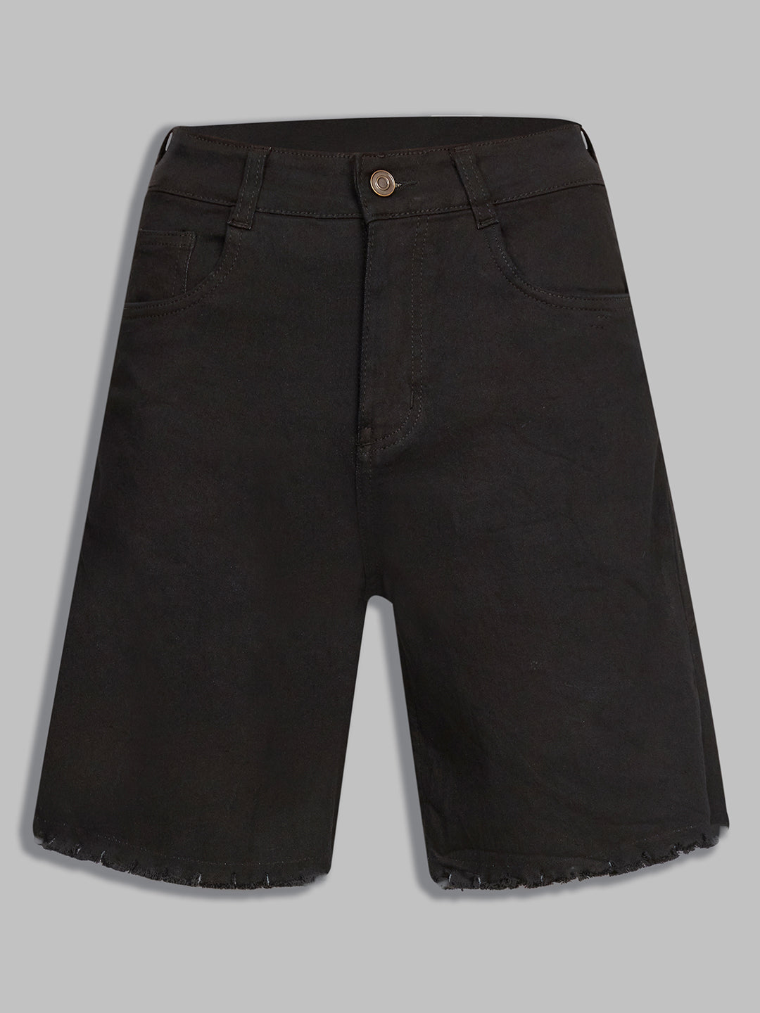 Women's Black High-Rise Above-Knee Stretchable Denim Shorts