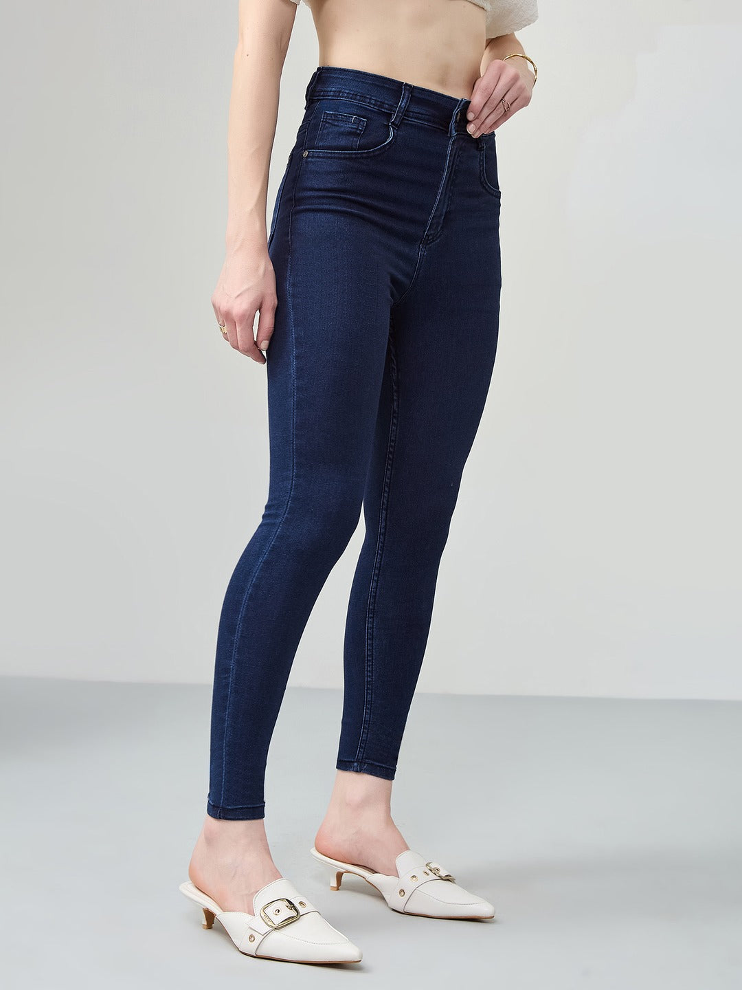 Navy Blue Skinny Fit high-rise Stretchable Denim Jeans for Women