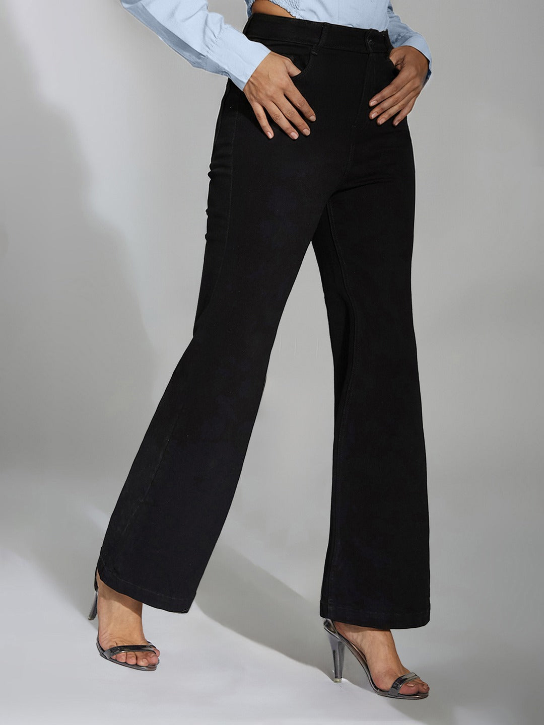 Black Bootcut High Rise Stretchable Denim Jeans for Women