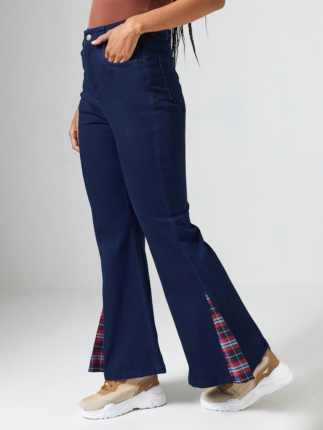 CHASEshape™ Navy Blue High Rise Clean Look Stretchable Denim Bootcut Jeans for Women