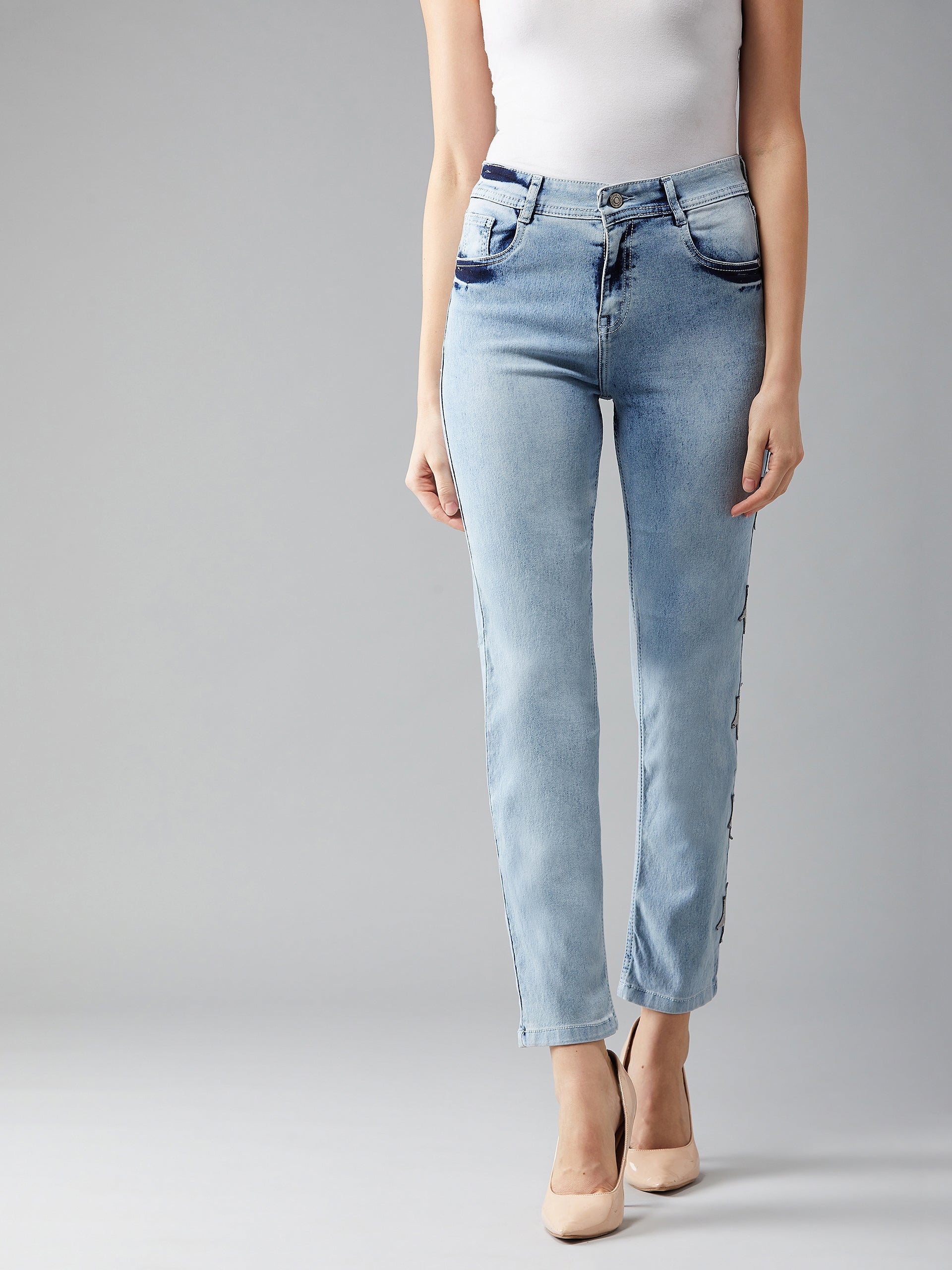 Women's Light Blue Slim Fit High Rise Regular length Stretchable Denim Jeans