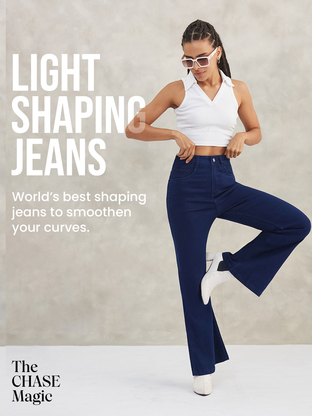 CHASEshape™ Navy-Blue Bootcut High-Rise Stretchable Denim Jeans for Women