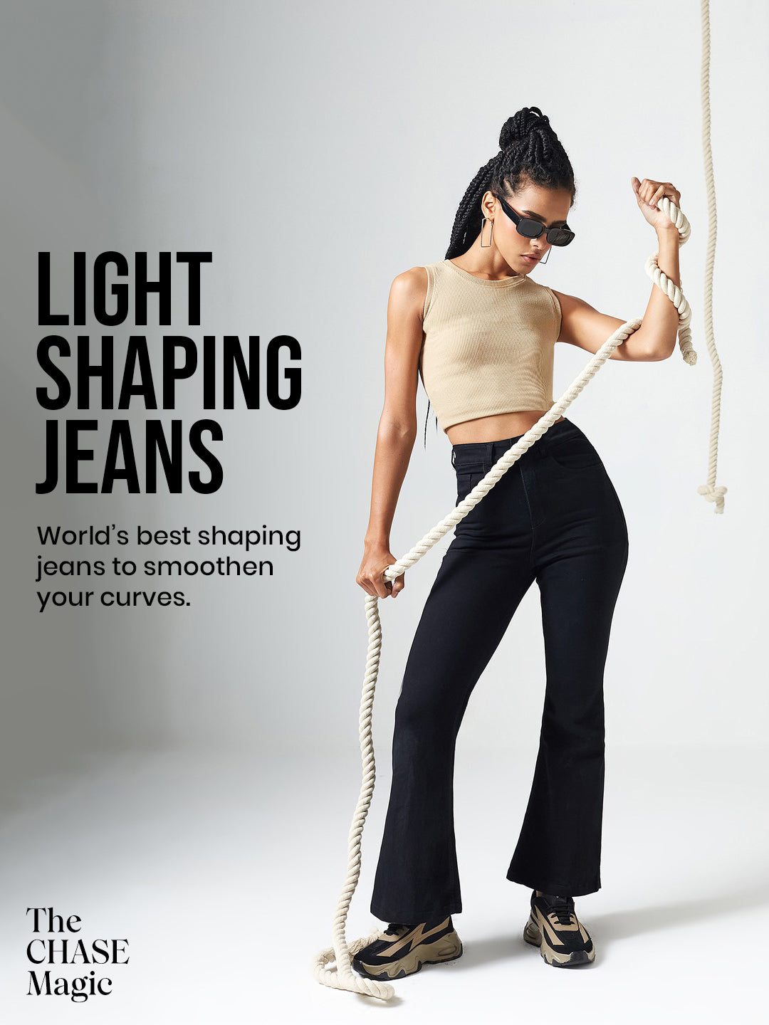 CHASEshape™ Light-Shaping Black Bootcut High Rise Regular Stretchable Denim Jeans for Women