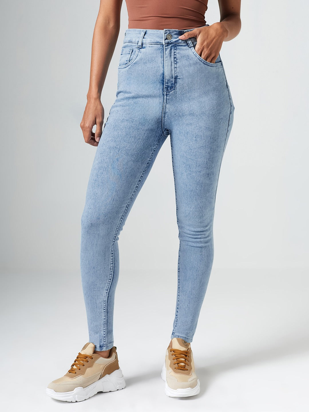 CHASEshape™ Blue Skinny-Fit High-Rise Clean-Look Regular-Length Stretchable Denim Jeans for Women