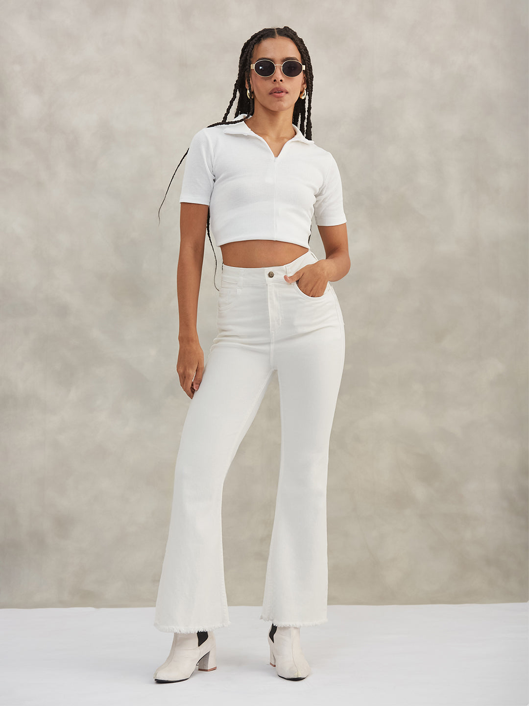 Women's White Bootcut High-Rise Stretchable Denim Jeans