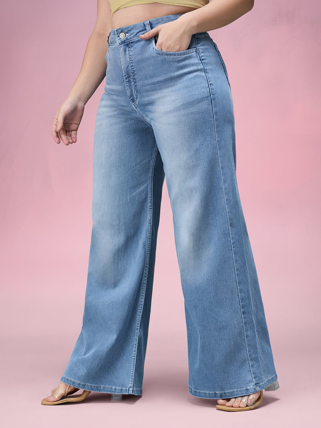 CHASEshape™ Light Blue Wide-Leg High-Rise Stretchable Denim Jeans for Women